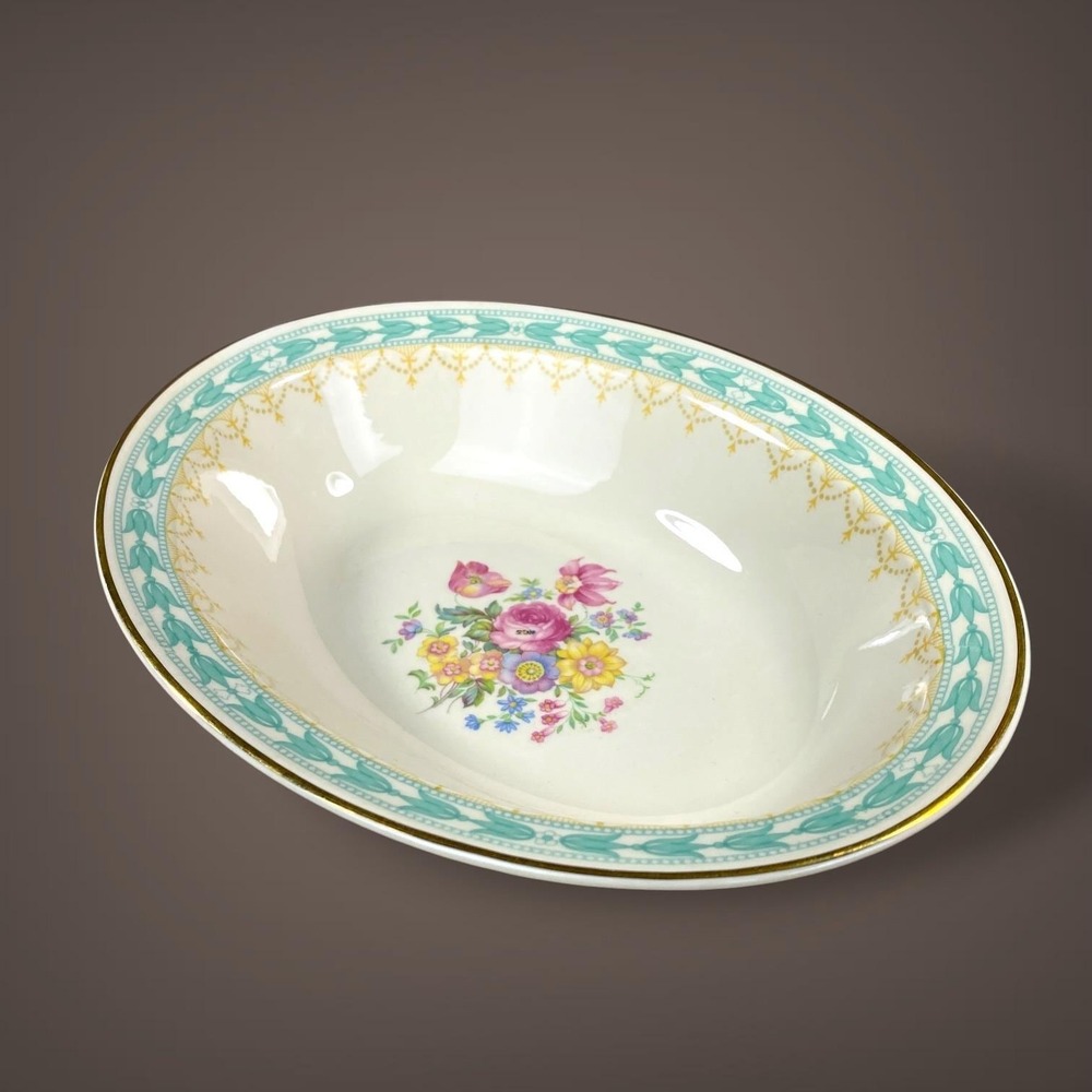 Syracuse Betsy Ross Turquoise Vegetable Bowl Oval Old Ivory OPCO 1930s-40s